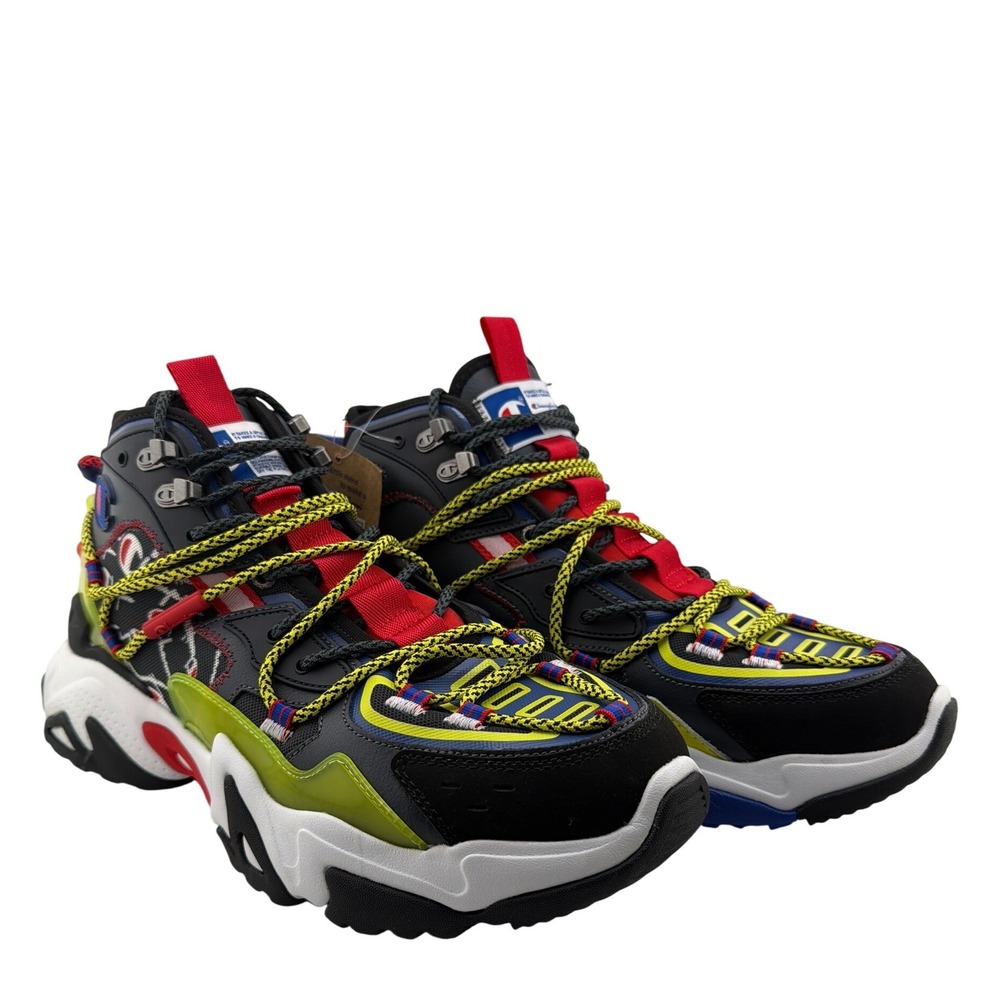 Champion Bromad Twisted Sneakers Mens 10.5 Black Scarlet Yellow New CP101851M